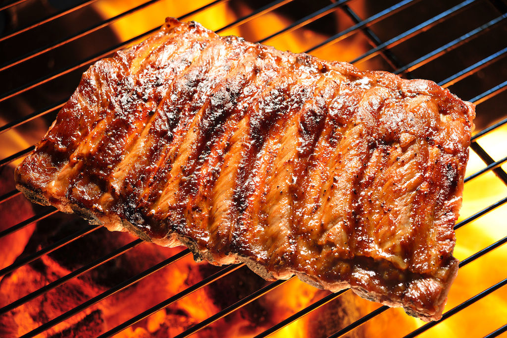 Pork ribs on a barbecue grill